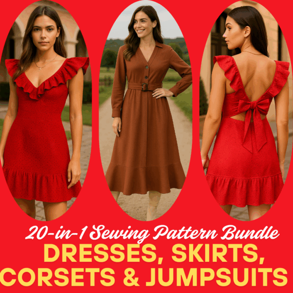 ✨ 20-in-1 Sewing Pattern Bundle – Dresses, Skirts, Corsets & Jumpsuits | PDF Download