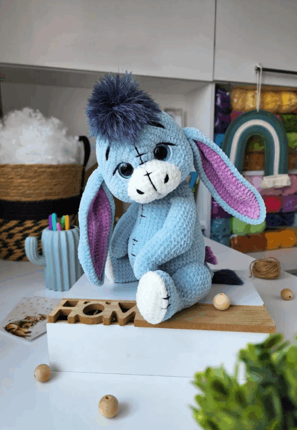 🧸 Donkey Amigurumi Crochet Pattern – Poseable Plush with Jointed Limbs, Mane & Bowtie