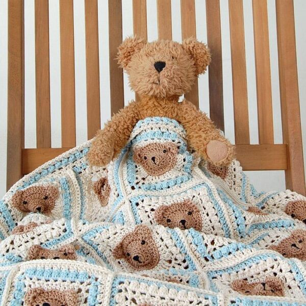 🐻 Cozy Bear Baby Blanket Crochet Pattern – Granny Square Blanket with Beads & 3D Ears - Image 4